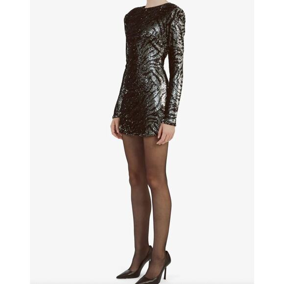 Bardot Alessia Sequin Tiger Stripe Mini Dress | Sz 12, Black Silver NWT $179 - Picture 5 of 5